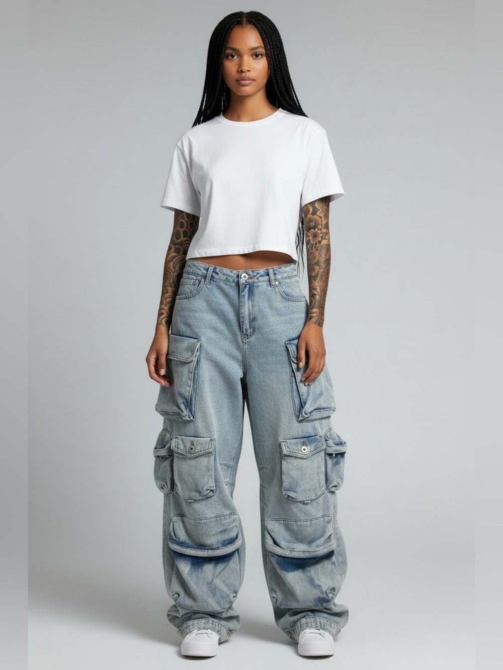 YOUNGLA carry all cargo jeans barrel leg utility denim large gorpcore pants